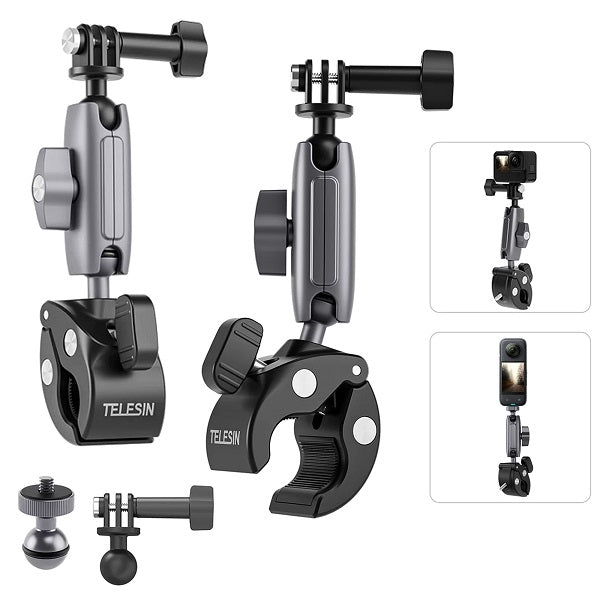 Telesin Aluminum Alloy Universal Handlebar Mount – 360° Clamp for Cameras and Smartphones GP-HBM-001
